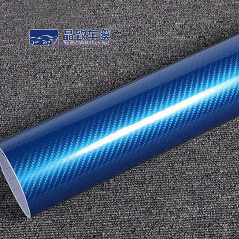 1.52x30M PET Vinyl Film Serat Karbon 3D Warna Biru Tua Merenggang