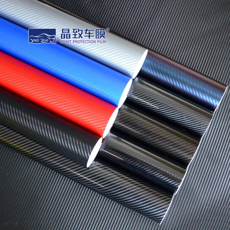 1.52x30M PET Vinyl Film Serat Karbon 3D Warna Biru Tua Merenggang