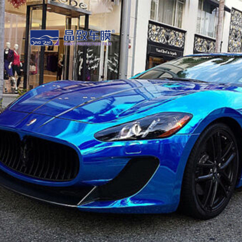 Produk Perawatan Mobil Derek Blue Merenggang Chrome Vinyl Wrap Sebagai Film Cermin 1.52 * 18m - Pabrik Langsung