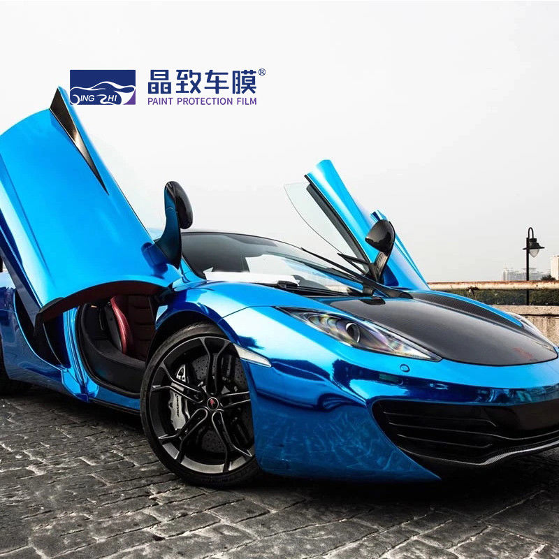 Produk Perawatan Mobil Derek Blue Merenggang Chrome Vinyl Wrap Sebagai Film Cermin 1.52 * 18m - Pabrik Langsung